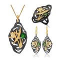 C7936 Abiding Fine Jewelry Fashion Designs Natural Chrome Diopside Flowers Dragonfly Women 925 Silver Girls Jewelry Set