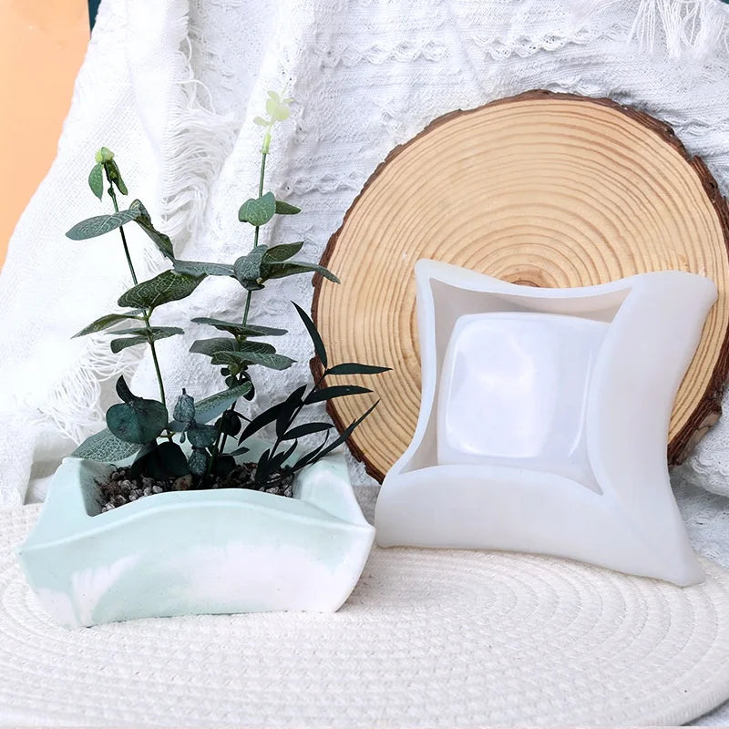 Irregular Rhombus Flower Pot Silicone Mold Concrete Planter Mold Silicone Candle Jar Molds
