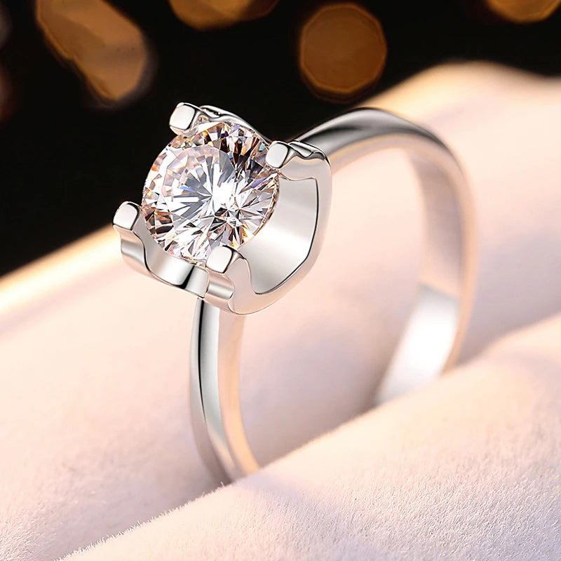 INS Trendy Women Wedding White Gold Plated 925 Sterling Silver 0.5ct/1ct/2ct Moissanite Engagement Rings Jewelry Women