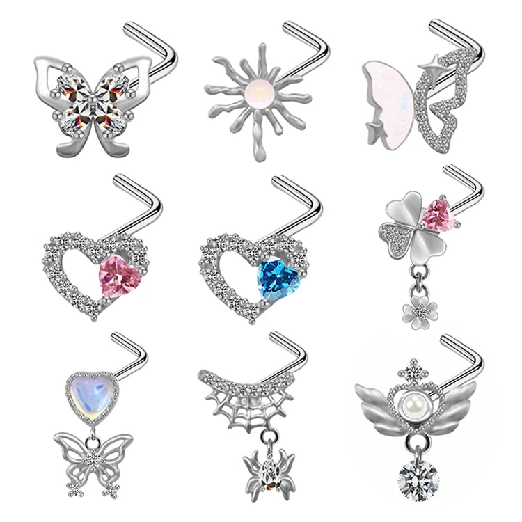 Gaby Gold Plated Stainless Steel Surgical Steel Nose Ring Silver Pink Clicker Septum Piercing Jewelry Cute Bulk Dangle for Gift
