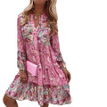 2023 Women Fashion Floral Loose Vestidos V -Neck Dress Vintage Elegant Beach Dress
