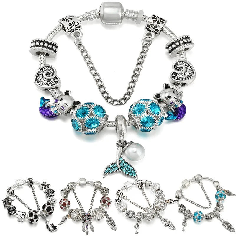 Hot Sale Kids Bracelets and Charms Jewelry DIY Mermaid Bracelets Pearl Pendant Charms Fit Beads Bracelets for Women Wholesale