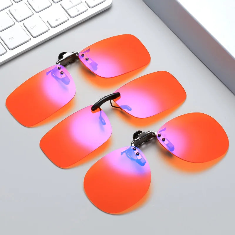 2026 New Arrival Red Lens UV400 Anti Blue Light Comfortable Rimless Flip up Clip on Sunglasses for Unisex