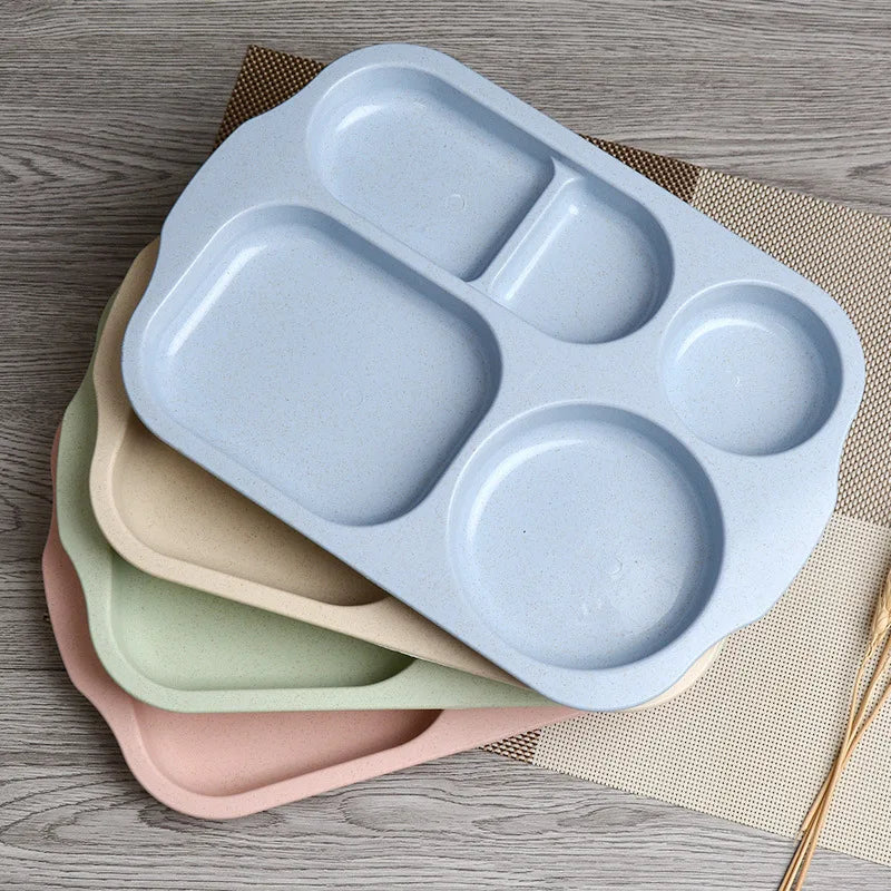 Lightweight Durable Eco-Friendly PP Plastic Square Divided Plates with 5 Compartments and Custom Pattern for Kids Quick Dispatch