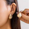 New Design 18K PVD Gold Silver Stainless Steel Earring High Polished Wave Texture Teardrop Shaped Earrings for Women