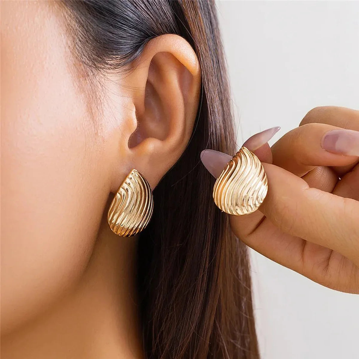 New Design 18K PVD Gold Silver Stainless Steel Earring High Polished Wave Texture Teardrop Shaped Earrings for Women