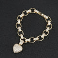 Trendy Iced out Diamond Bracelet Classic Brass Heart Chain with Gold Plating and Zirconia for Party or Gift