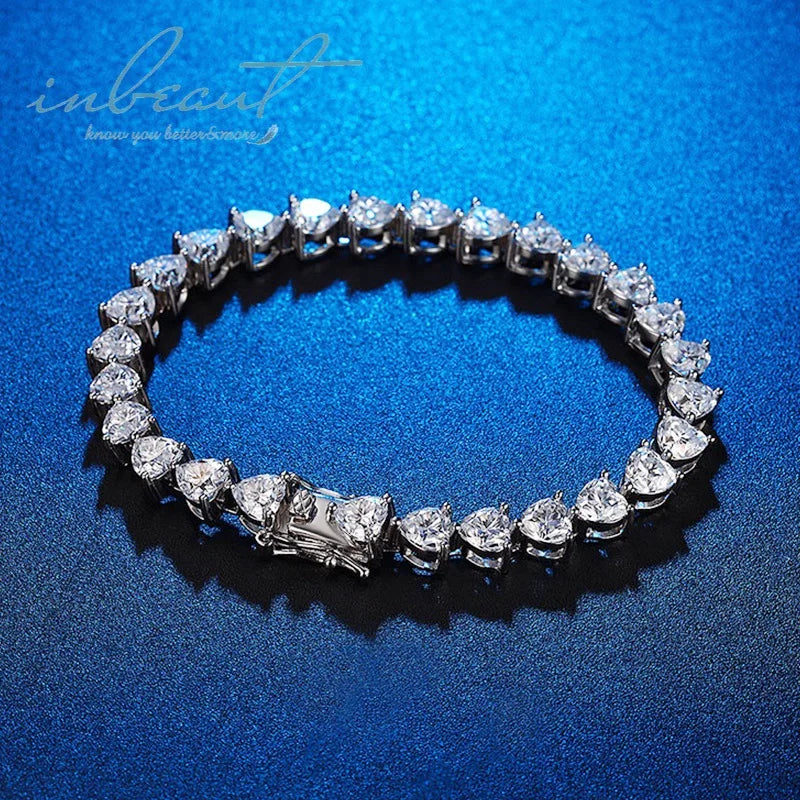 Silver 925 Original Brilliant Cut 0.5 Carat Diamond Test Past D Color VVS1 Heart Moissanite Tennis Bracelet Chain for Wedding