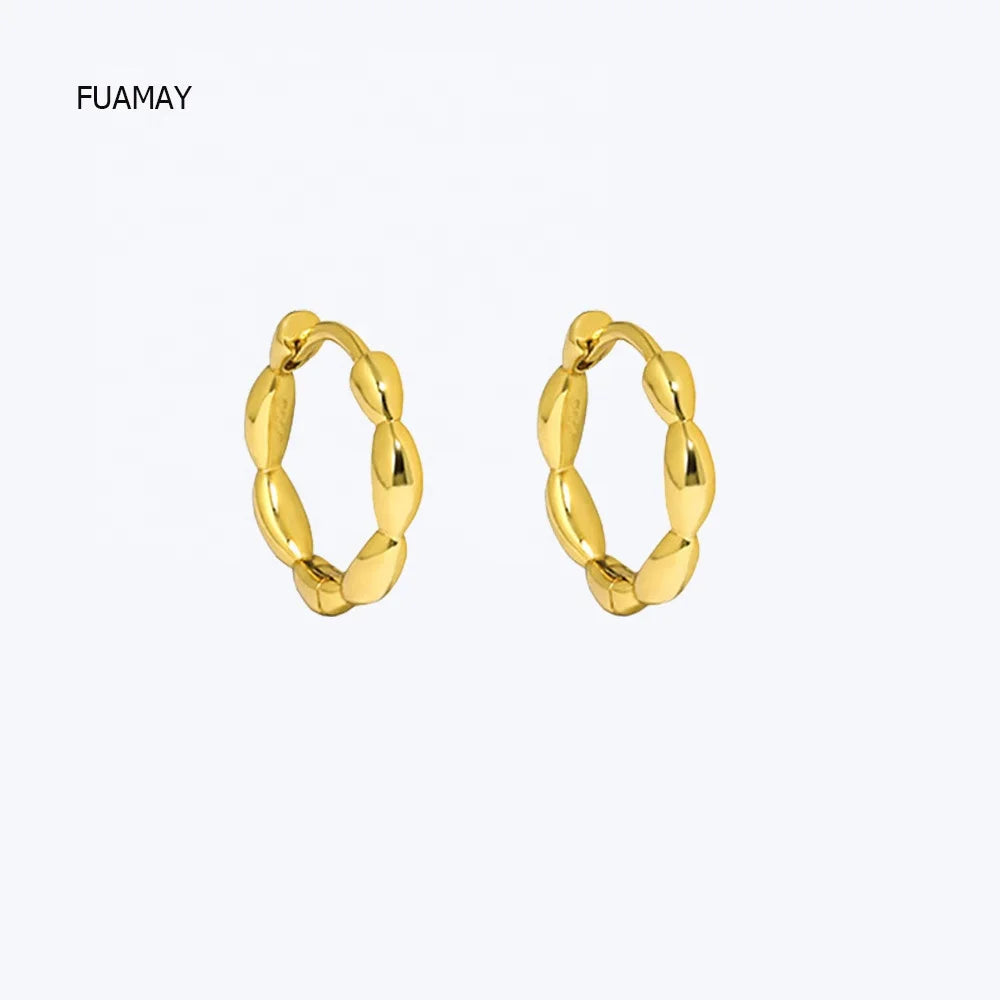 FUAMAY 2025 Korean Style Gold Plated Earrings Olive Shaped Ball Beaded Earrings with Zircon Stones for Party or Gift