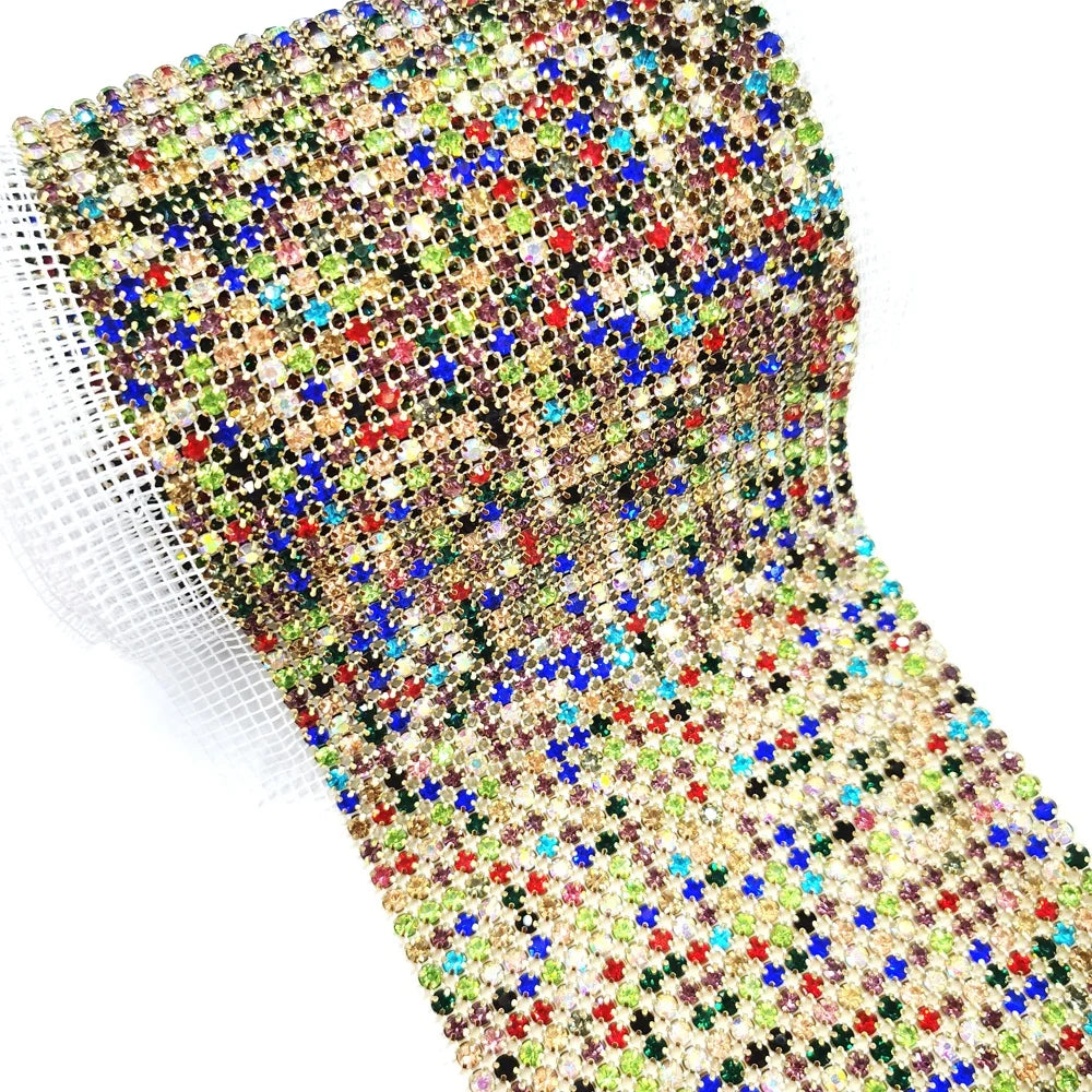 S241 Factory Supply Bling Bling Colorful Rhinestone Mesh Trim Crystal Mesh Fabric Rhinestone Mesh Fabric for Bags