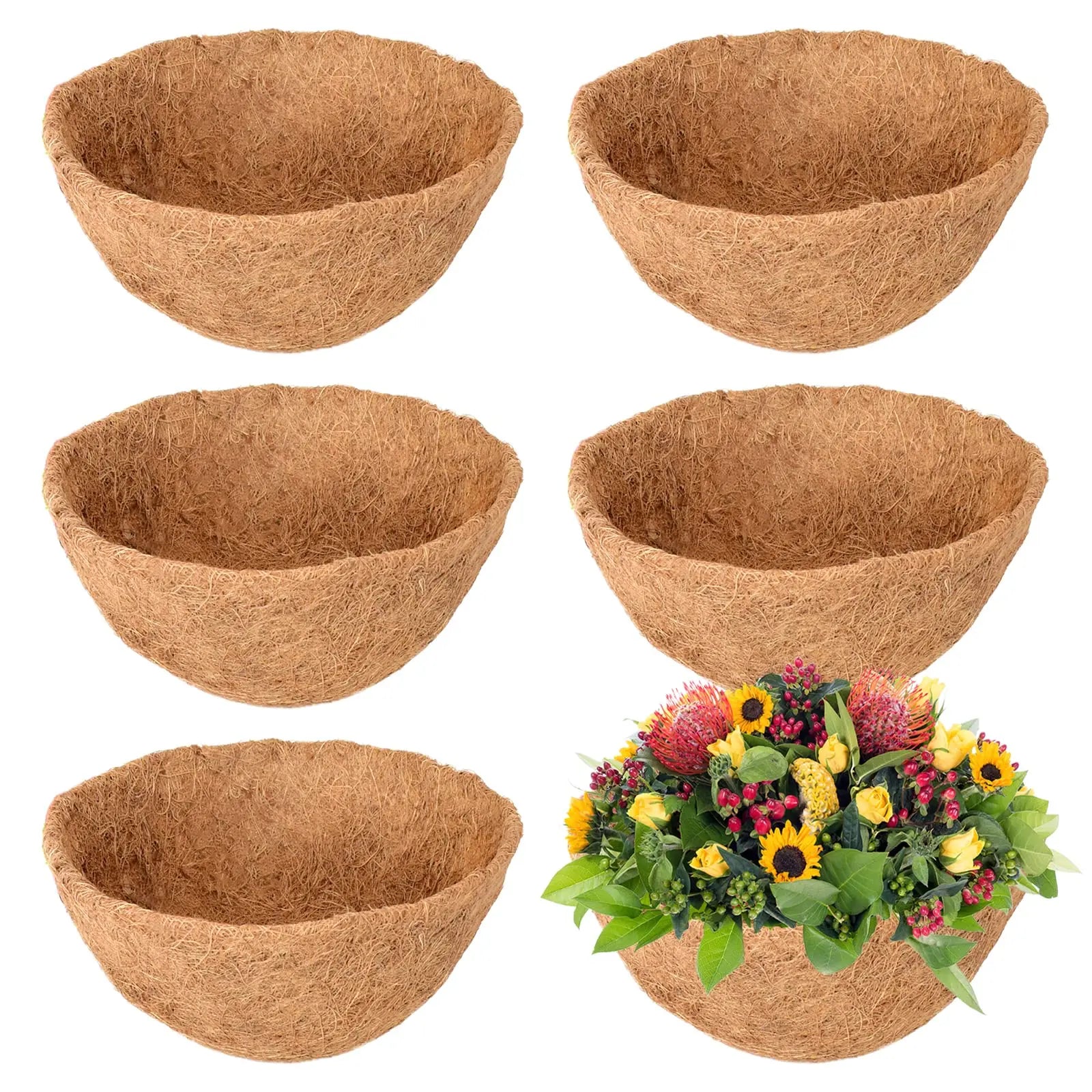 C76 100% Natural Coconut Fiber Planter Liner Round Coco Coir Hanging Basket Liners for Garden Flower Pots