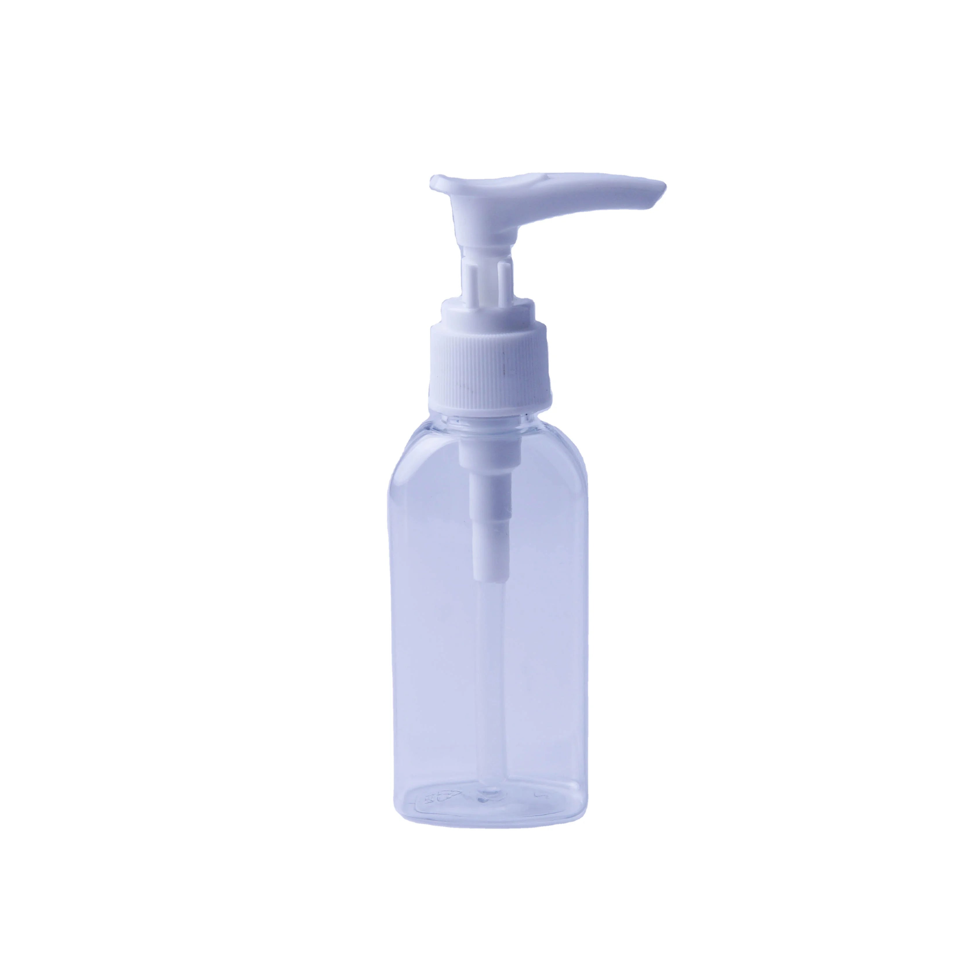 Factory-Sold 20mm 50ml Transparent PET Flat Bottles with Pump for Hand Wash Liquid Soap Cosmetic Body Lotion Shampoo