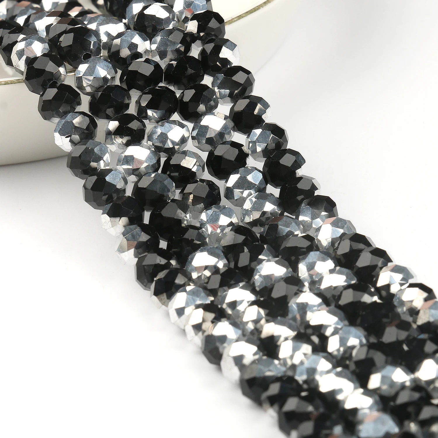 Wholesale Half Plating Faceted Glass Beads Clear Black Silver Rondelle Crystal 3mm-8mm 38cm Strand for Jewelry Making