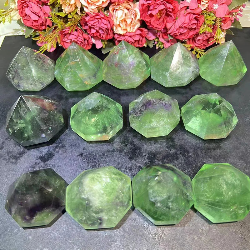 Wholesale Price Natural Green Fluorite Diamond Crystal Quartz Diamond Carving for Sale