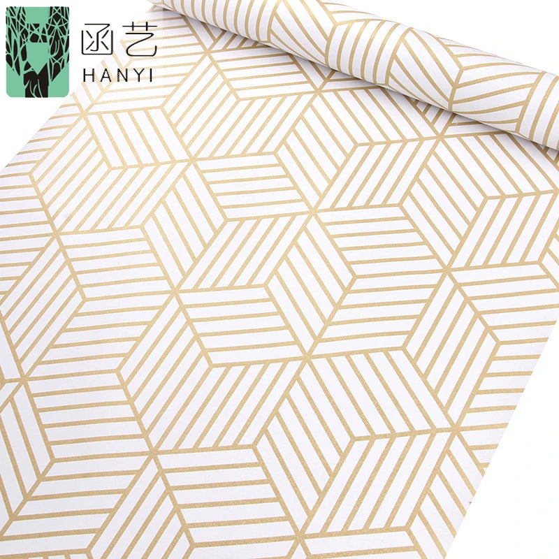 Home Decor Self Adhesive Wallpaper for Bathroom Decor Gold Stripped Hexagon Peel and Stick Wallpaper MegaBDM