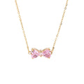 Fashion Cute Sweet Heart Necklace Ladies 14K Gold Plated Stainless Steel Zirconia Bows Necklace for Women Girls Jewelry Gifts