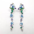 Wholesale Dark Amethyst Nano CZ Morning Glory Flower Enamel 925 Sterling Silver Earrings