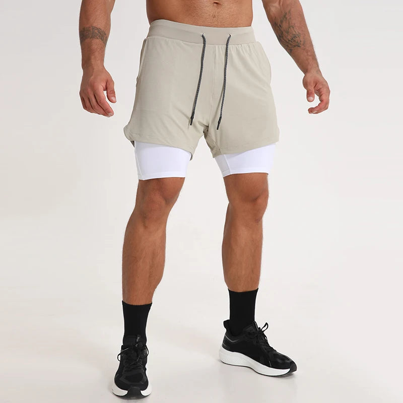 Athletic Clothing Breathable Quick Dry 2 in 1Short Back Zip Pocket Running Workout Shorts Gym Fitness Men Sports Shorts