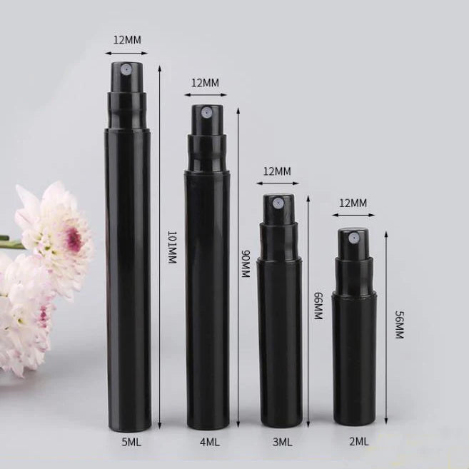 Ready Goods White Black Transparent Color Crimp Neck Empty 3ml 5ml 2ml Sample Perfume Atomizer Plastic