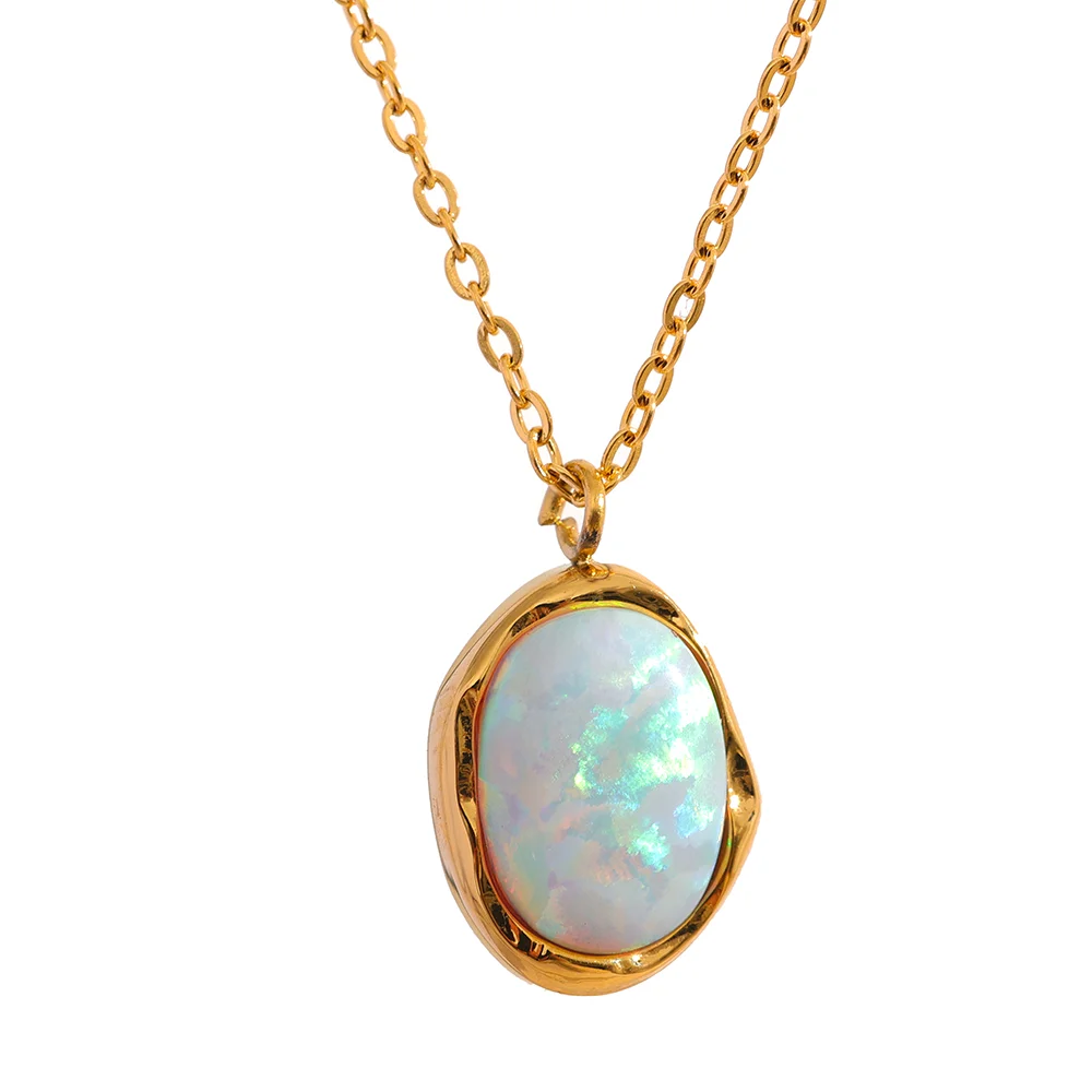 JINYOU 1217 Exquisite Stylish Processed Opal Minimalist Small Chic Pendant Necklace 18k Gold Plated Jewelry for Women