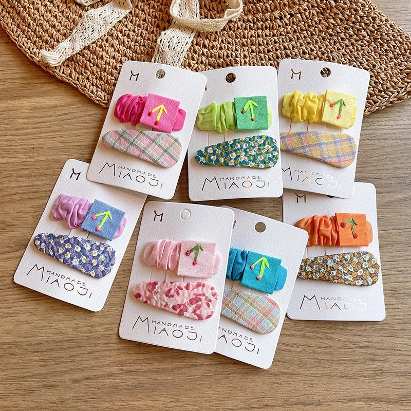 2pcs 2021 Cloth BB Hair Clip Fully Lined Alligator Clip Cute Assorted Hair Accessories for Teenage Girls