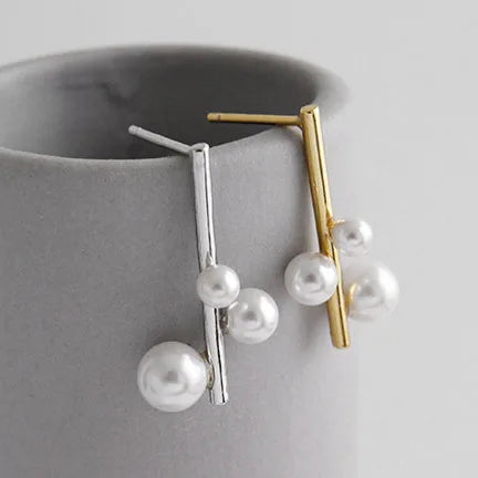 New Fashion Unique Design S925 Sterling Silver Shell Pearl Geometry Simple Style 925 Stud Earrings for Women EA465