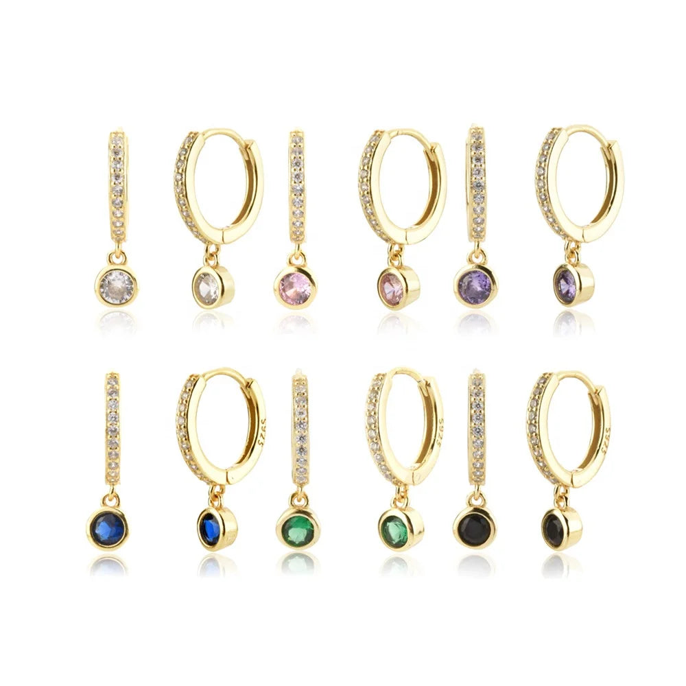 FUAMAY Woman Birth Stone Earrings S925 Purple Pink Green Black Stone Drop Ear Rings