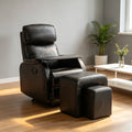 Black Leather Manual Recliner Chair Rotating Side Table Detachable Storage Ottoman Adjustable-recline Ergonomic Design for Home