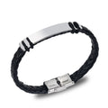 Men's Fashion Jewelry Leather Braided Bracelet Stainless Steel Smooth Black Brown Pattern Logo Customization