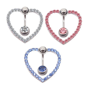 New Design Stainless Steel Body Piercing Jewelry Reverse Heart Zircon Navel Button Ring Top Mount Women Belly Rings