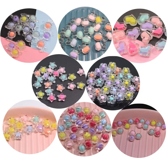 Mixed Clear Matte Plating Heart Star Round Ball with Hole Acrylic Plastic Beads DIY Necklace Bracelet Jewelry Making