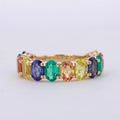 Starsgem rainbow Color Oval Shape Lab Sapphire Eternity Band Engagement Ring