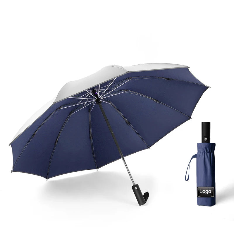 Automatic Reverse Umbrella Inverse Logo Printing Ten Bone Vinyl Folding Inverted Umbrellas  UV Protection Rainy Sunny Dual-Use