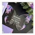 Luxury Unique Blue Pink Old Purple Rose Floral Butterfly Sweet 15 Years Acrylic Invitations Xv Quinceanera Wedding Party Events