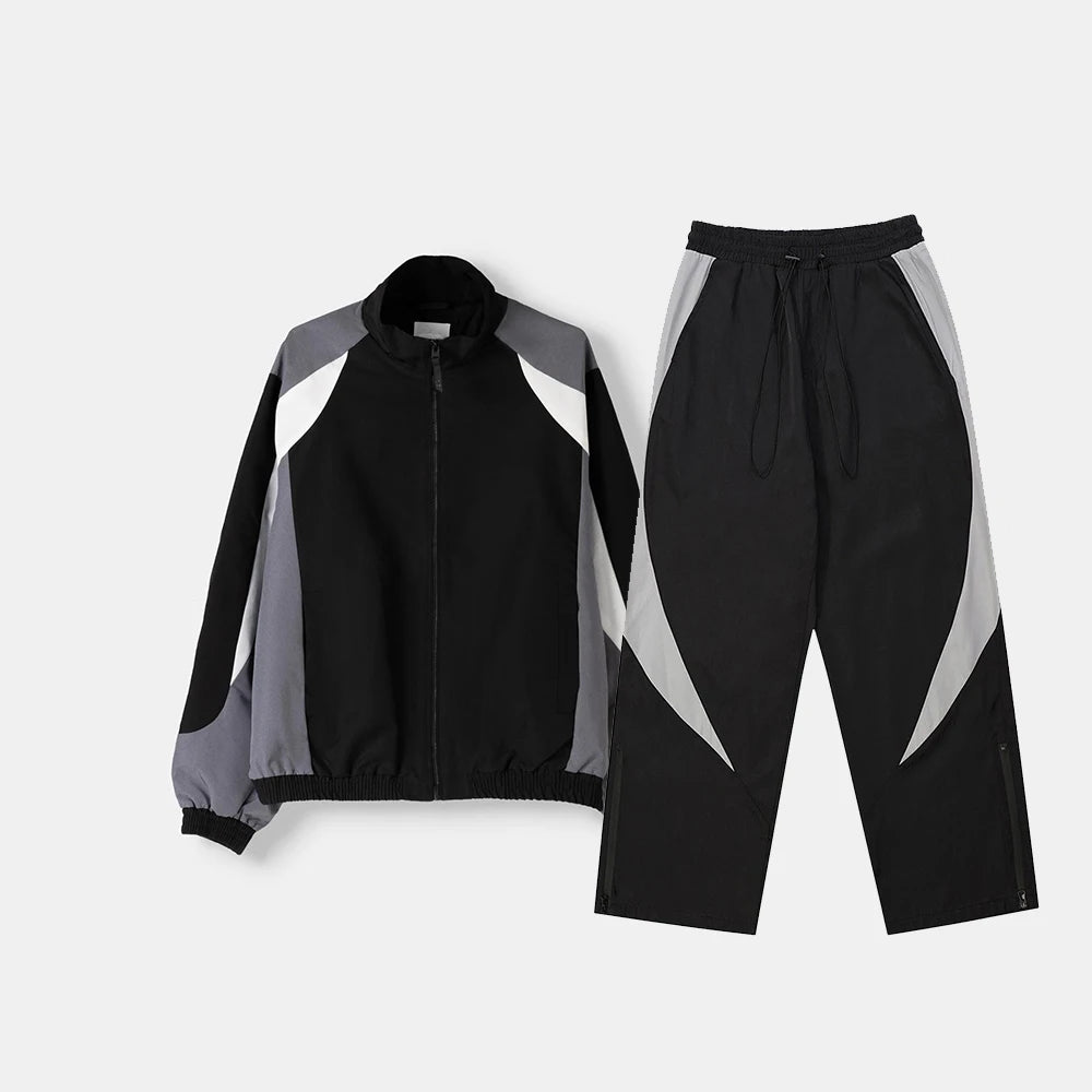 Custom Men Regular Fit Plus Size Spring Lightweight Polyester Wind Breaker Outerwear Set Active Top & Nylon Track Pants