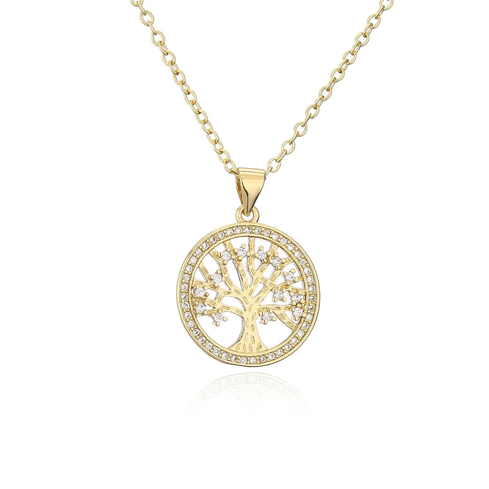 Handmade Antique Brass Pendant Necklace Amethyst Zircon Gold Plated Tree Life Gemstone Wire Wrap Trendy for Weddings Parties