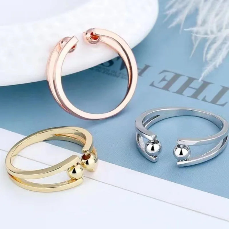 G1315 Rotate Beads Spinner Fidget Anxiety Rings Adjustable Spinning Bead Rotating Copper Anti Anxiety Ring