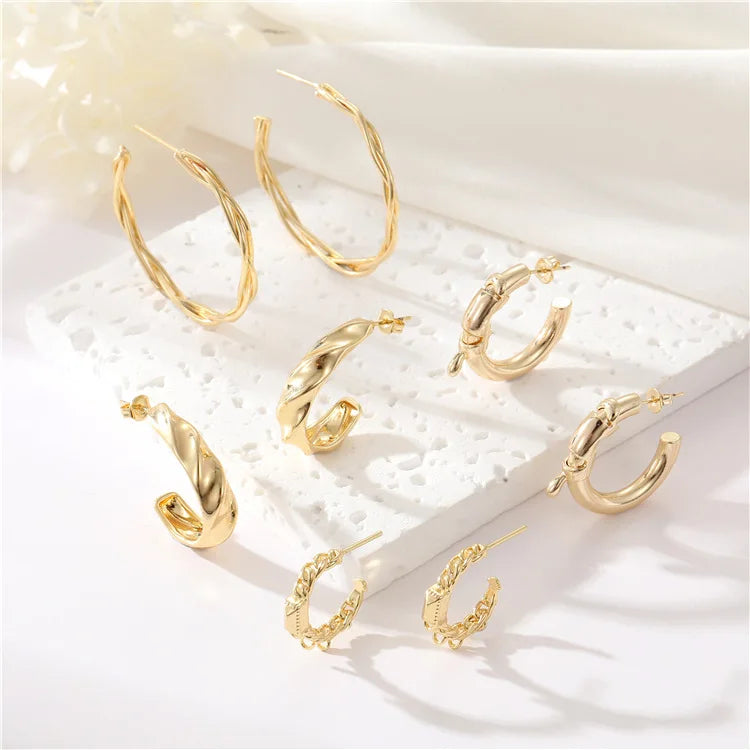Wholesale Jewelry New Trendy 14K Gold Plated Hypoallergenic Chunky Twisted Hoop Earrings Silver Needle for Women