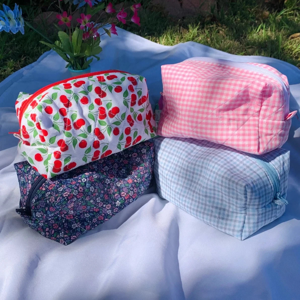 Quilted Makeup Bag Cosmetic Bag Travel Pouch Handmade Makeup Bag Quilted Pouch