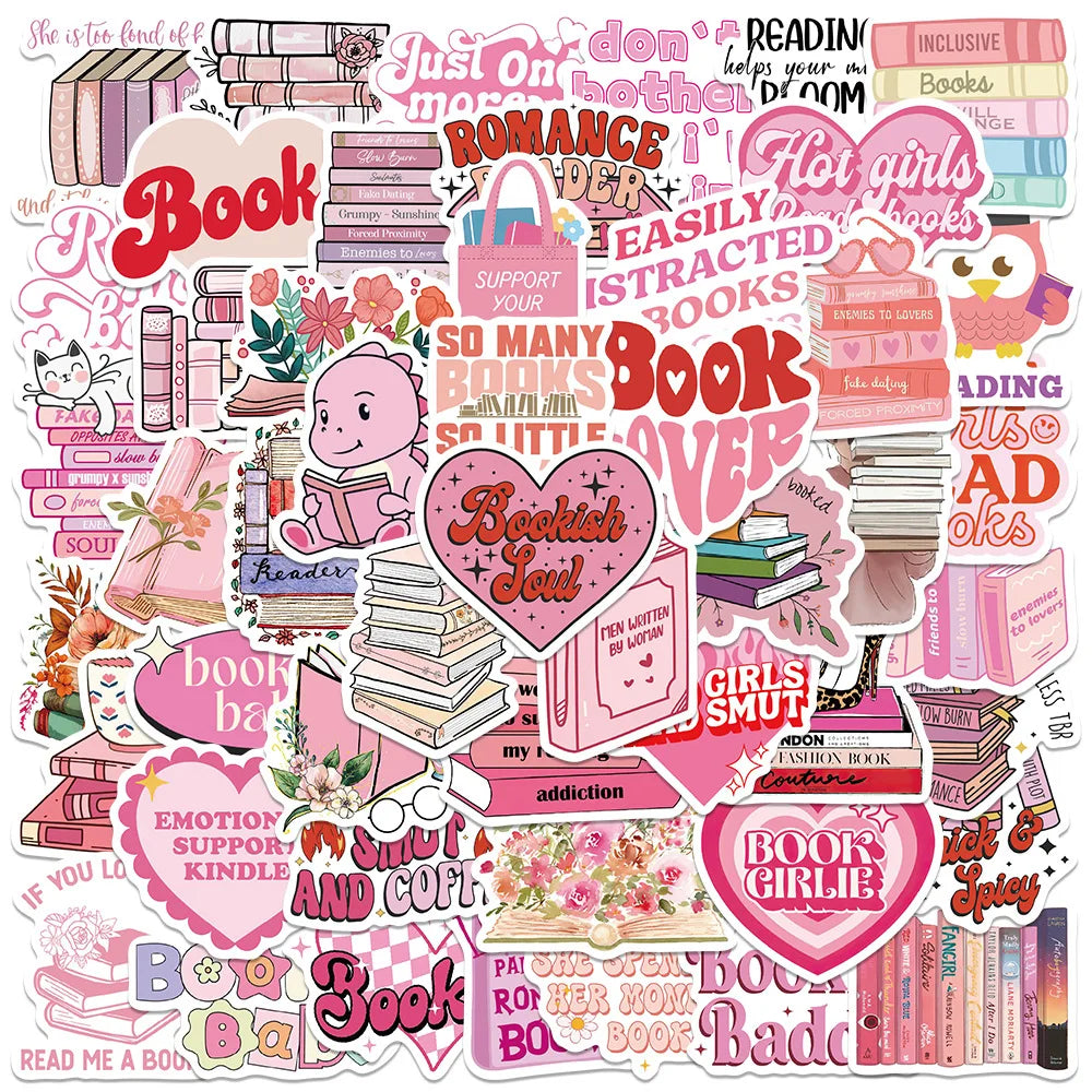 50 Pcs New Beautiful pink Book Decorative PVC Waterproof Stickers for Skareboards Helmets Laptops and Books