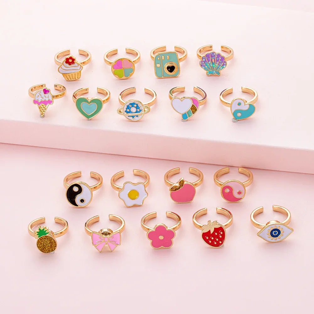 Fashion Colorful Cartoon Pattern Fun Taste Rotating Ring Love Heart Animals Anxiety Relief Ring