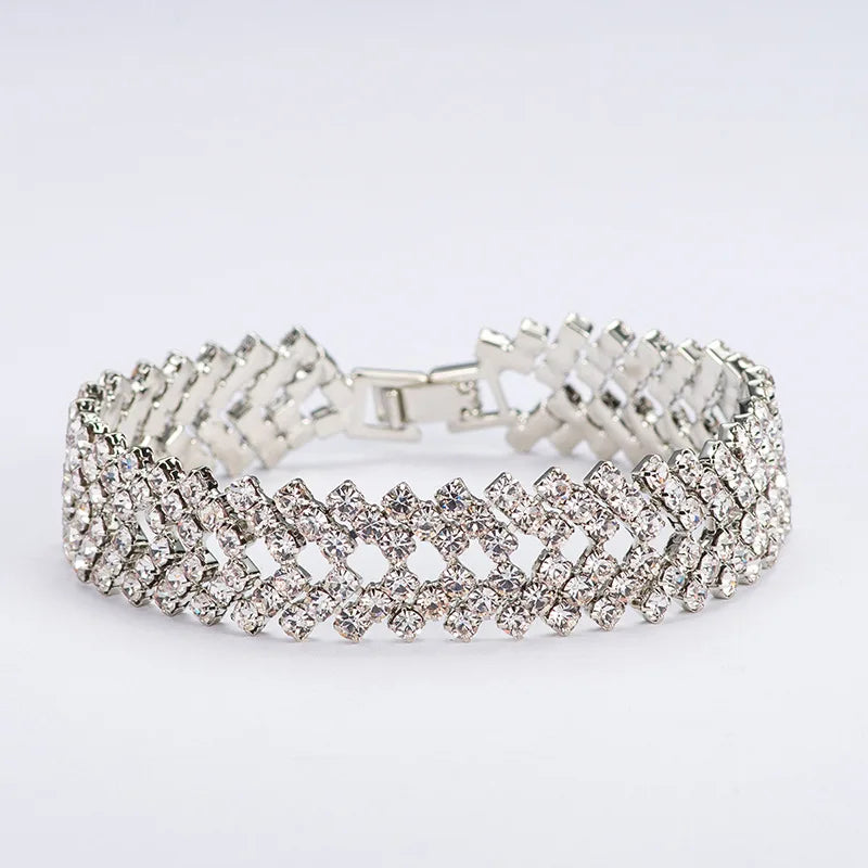 Vintage Style Crystal Glass Charm Bracelets with Rhinestone Pave Factory-Delicate Fold-Over Clasp for Wedding or Gift