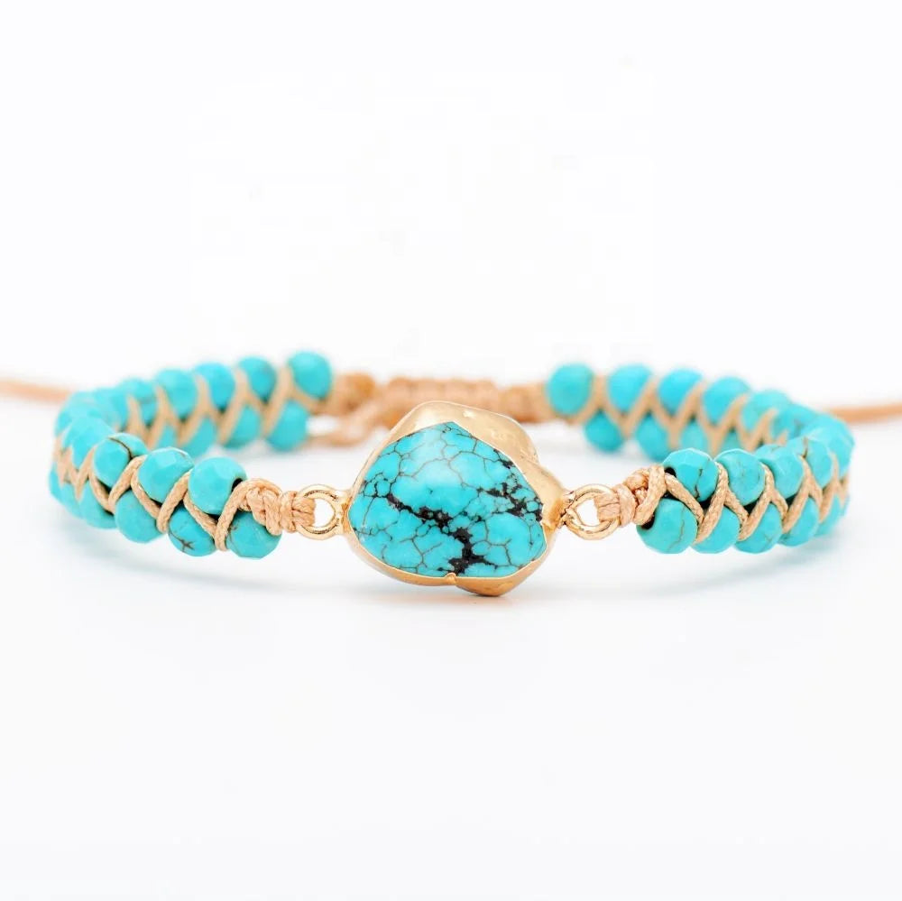 Hot Sale Adjustable Vintage Female Bracelet Turquoise Gemstone Braided Fashion Bangles
