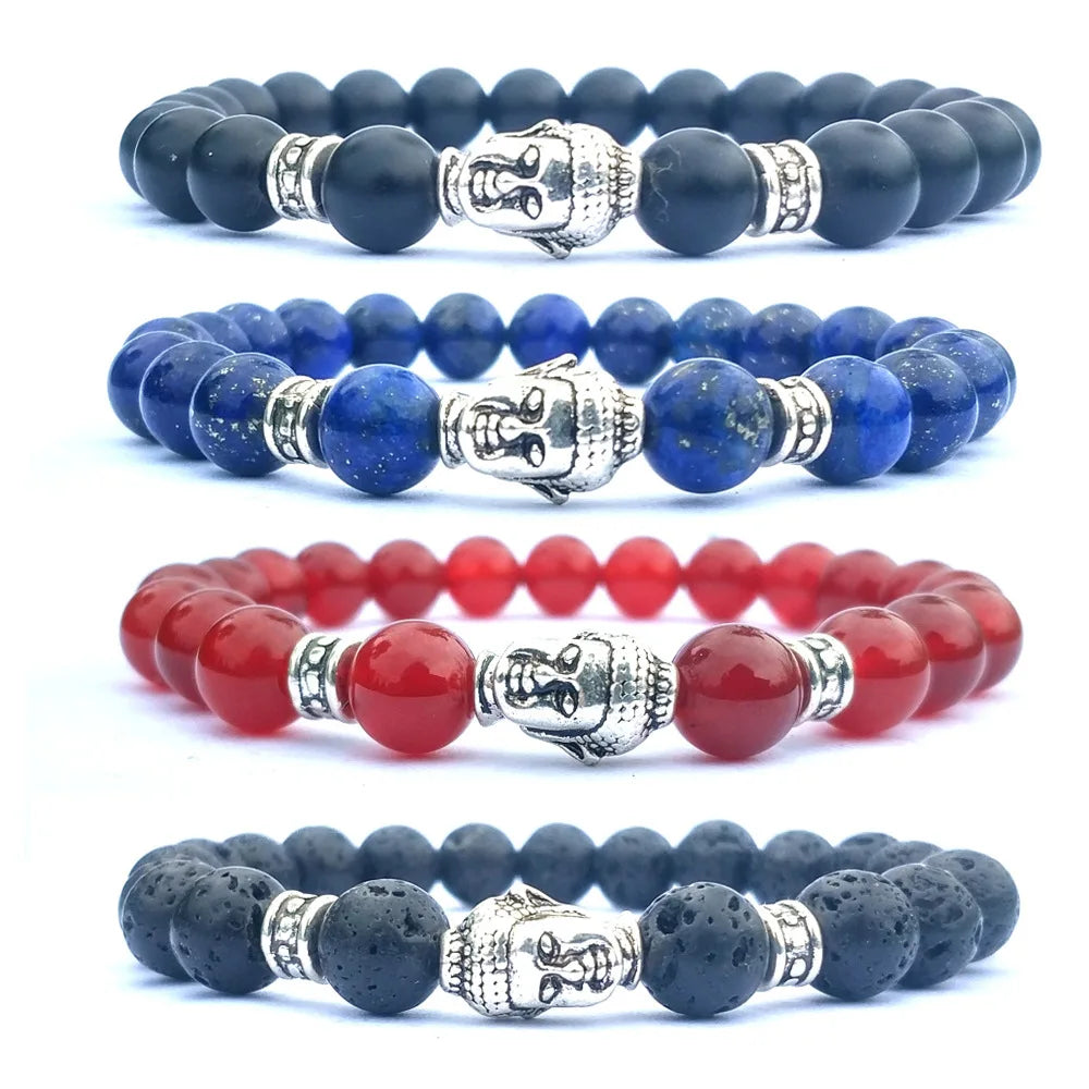 Women's Turquoise Buddha Head Beaded Bracelet Natural Gemstone Mala Yoga Stretch Bracelets for Healing Energy for Gifts Weddings
