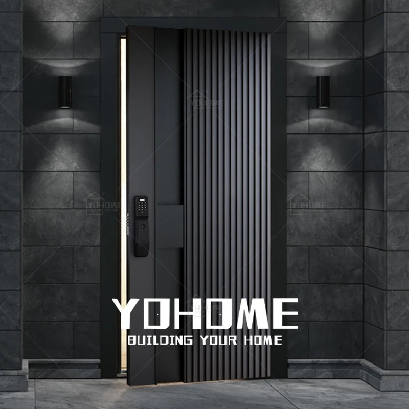 Korean Style Front Doors for Houses Modern Flush Main Entry Door Smart Entrance Doors