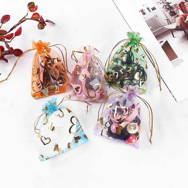 Factory Direct Sale Organza Bags for Candy Packaging Heart-shaped Drawstring Gift Bags for Jewelry and Cosmetics Packaging