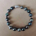 8-9 mm Nature Tahitian Pearl Bracelet 925 Silver Clasp A Grade Nature Black Color Tahiti Seasalt Water Pearl 18-21 cm