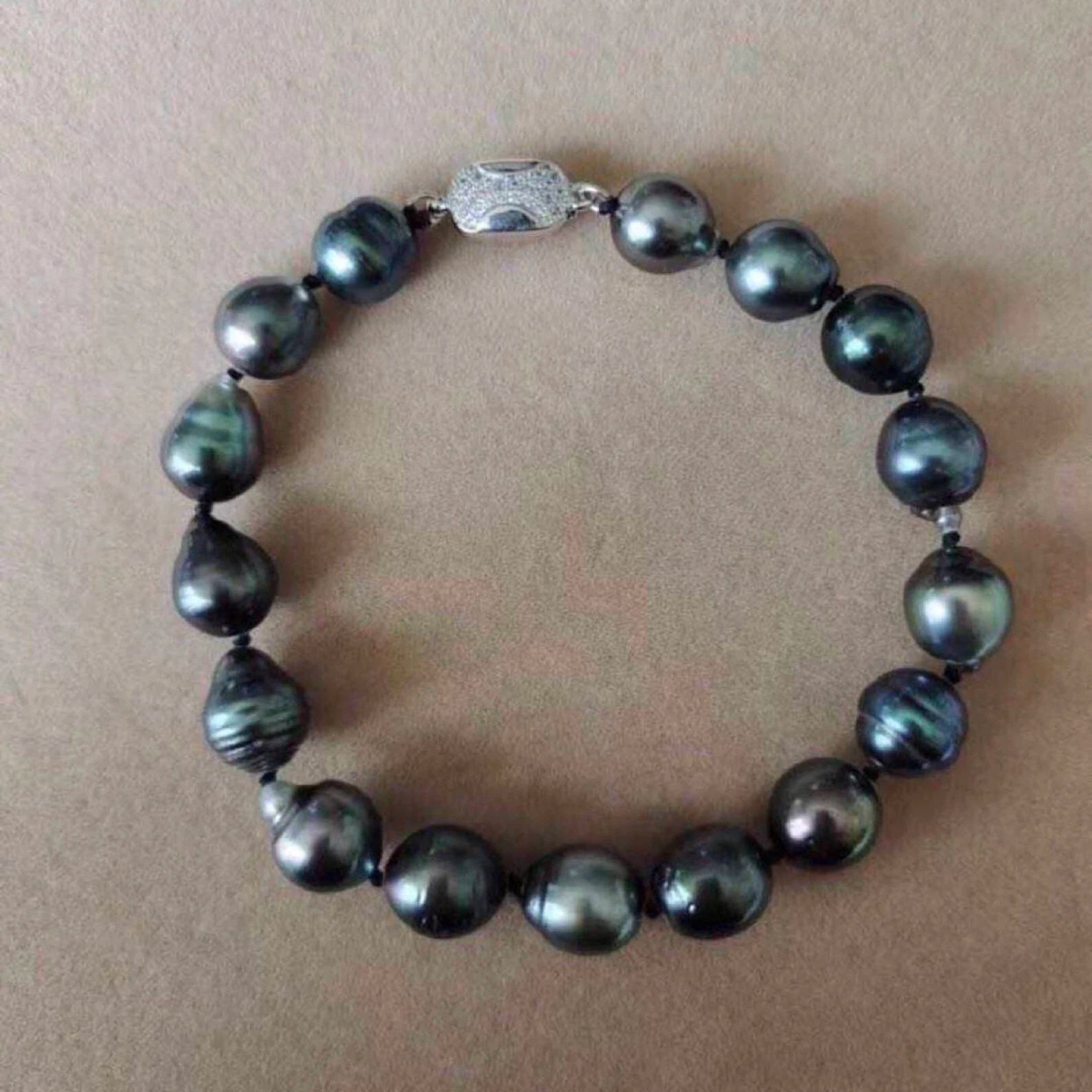 8-9 mm Nature Tahitian Pearl Bracelet 925 Silver Clasp A Grade Nature Black Color Tahiti Seasalt Water Pearl 18-21 cm