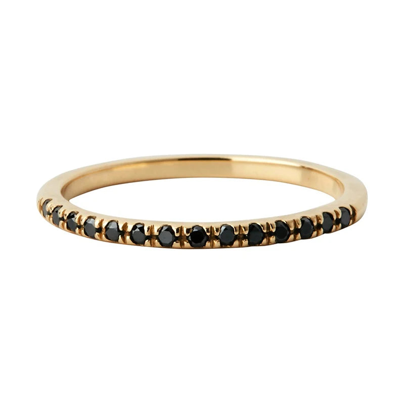 Gemnel 925 Sterling Silver 18k Gold Vermeil 0.1 Microns Thin Black Diamond Half Eternity Ring