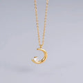 Elegant 18K Gold and Stainless Steel Moon Pendant Necklace Zircon Adorned Titanium Steel Choker for Weddings